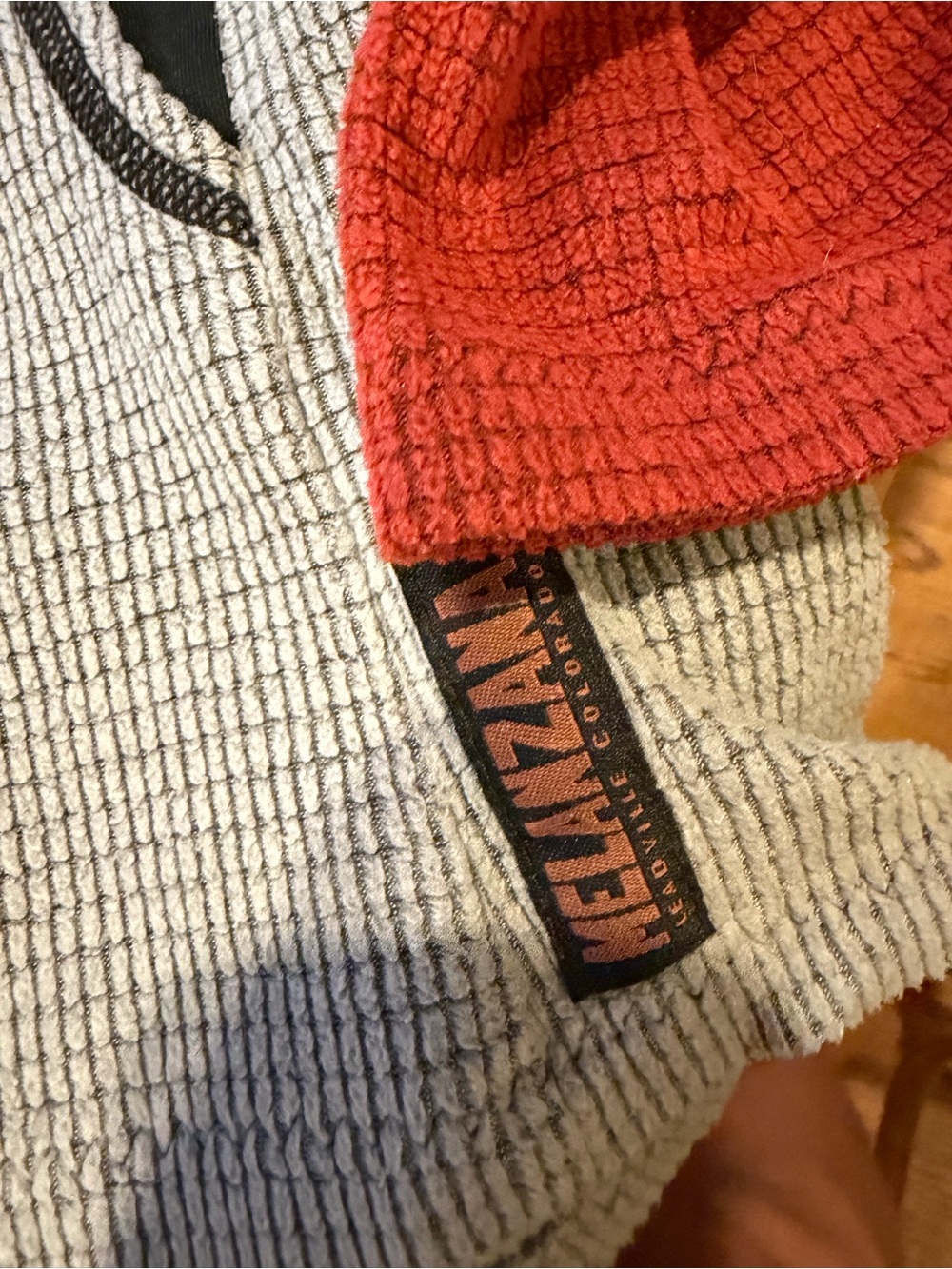 Melanzana Red Hooded Waffle Pullover with Light Gray Body - Picture 3 of 7